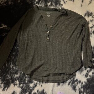 American Eagle Outfitters Charcoal Long Sleeve Henley